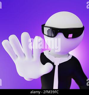 3d gerenderte menschliche Dummy zeigt einen Stopp mit ihrer Hand. Verbietet, lässt keinen Pass zu. Stockfoto