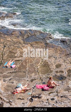 Gran Canaria, eine spanische Kanarische Insel vor der Nordwestküste von Afrika. Las Palmas de Gran Canaria mit Playa del Confital. Stockfoto