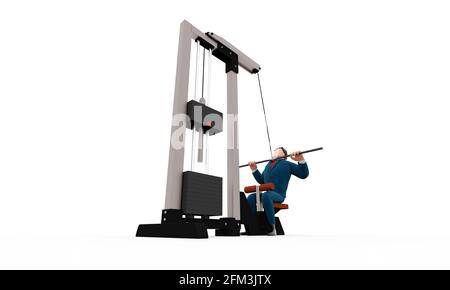 Cartoon Mann im Anzug liebt Fitness High Deadlift 3D Illustration Stockfoto