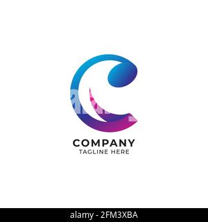 Farbenfroher Buchstabe C Alphabet Musik Logo Design isoliert auf weißem Hintergrund. Initial und Musical Note Logo Konzept. Blau Lila Rosa Magenta Verlauf Stock Vektor