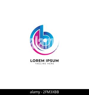 Farbenfroher Buchstabe B Alphabet Musik Logo Design. Initial und Musical Note Logo Konzept isoliert auf weißem Hintergrund. Blau Lila Rosa Magenta Verlauf Stock Vektor