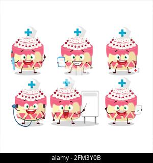 Arzt Beruf Emoticon mit süßlichen Kuchen Kirsche Cartoon-Figur. Vektorgrafik Stock Vektor