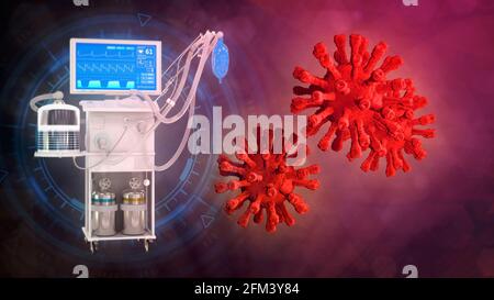 ITS-Lungenventilator mit Coronavirus, cg Healthcare 3d-Illustration Stockfoto