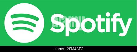 Vinnytsia, Ukraine – 1. Mai 2021: Spotify-Logo. Editorial-Symbol auf grünem Hintergrund isoliert Stock Vektor