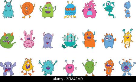 Niedlichen Charakter Cartoon Baby alien.Amusing Baby Tier. Bizarre und lustige Monster.Collection Set isolierte Vektor-Icons.Fantasy Kreaturen.Lustige bunte Stock Vektor