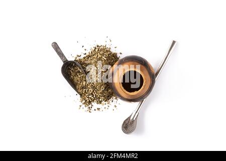 Yerba Mate Tee isoliert auf weißem Hintergrund. Traditionelles argentinisches Getränk Stockfoto