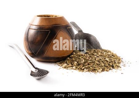 Yerba Mate Tee isoliert auf weißem Hintergrund. Traditionelles argentinisches Getränk Stockfoto