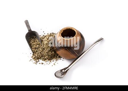 Yerba Mate Tee isoliert auf weißem Hintergrund. Traditionelles argentinisches Getränk Stockfoto