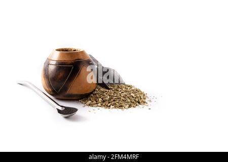 Yerba Mate Tee isoliert auf weißem Hintergrund. Traditionelles argentinisches Getränk Stockfoto