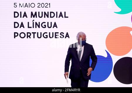 Lissabon, Portugal. Mai 2021. Der portugiesische Premierminister Antonio Costa nimmt am 5. Mai 2021 an einer Zeremonie anlässlich des Welttages der portugiesischen Sprache im Centro Cultural de Belem in Lissabon, Portugal, Teil. Quelle: Pedro Fiuza/Xinhua/Alamy Live News Stockfoto