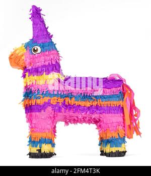 Helle bunte Esel Pinata isoliert auf weißem Hintergrund Stockfoto