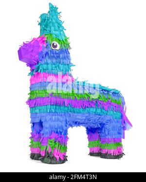 Helle bunte Esel Pinata isoliert auf weißem Hintergrund Stockfoto