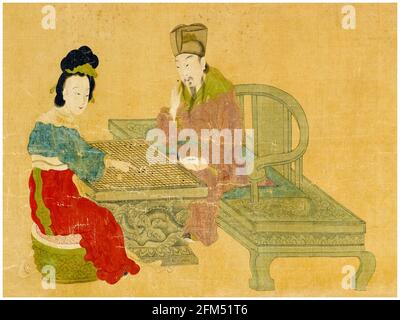 Kaiser Xuanzong von Tang (685-762) und Gemahlin Yang Guifei (719-756) spielen Weiqi, Gemälde 1600-1699 Stockfoto