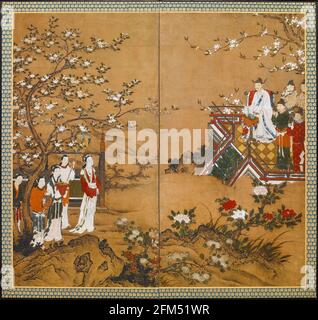Der chinesische Kaiser Xuanzong von Tang (685-762) und seine Konkubine Yang Guifei (719-756), Gemälde der Kano Schule, 1600-1650 Stockfoto