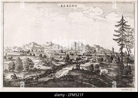 Stadtmauern von Peking (Peking) und Landschaft: Aus dem Buch eine Botschaft der Ostindischen Kompanie der Vereinigten Provinzen zum Großtatar Cham, Kaiser von China, von Johannes Nieuhof, Stich von Wenceslaus Hollar, 1669 Stockfoto