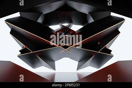 Abstraktes schwarzes Raumschiff Sci-Fi Konzept Objekt 3d Rendering Illustration Stockfoto