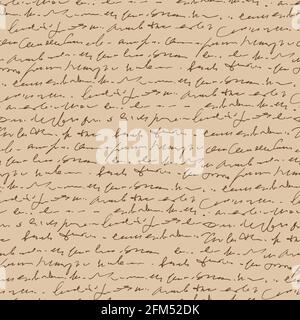 Handgeschriebener abstrakter Textvektor nahtloses Muster, Vintage-Stil, alte Handschrift, monochrome Schrift isoliert auf beigem Hintergrund Stock Vektor