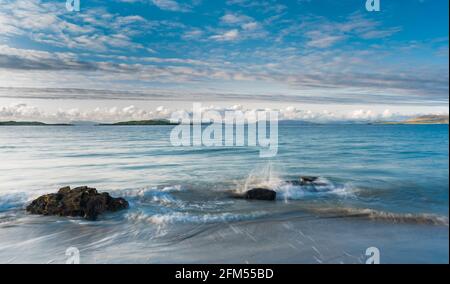 Renvyle Beach, Renvyle Peninsula, Connemara, County Galway, Irland, Blick in Richtung County Mayo Stockfoto