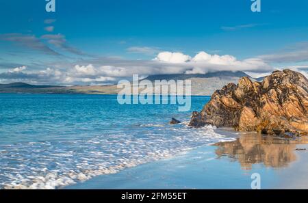 Renvyle Beach, Renvyle Peninsula, Connemara, County Galway, Irland, Blick in Richtung County Mayo Stockfoto