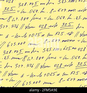 Handgeschriebener abstrakter Text und Ziffern vektorieren nahtlose Muster, Vektor-monochromen Skripthintergrund, Mathematik und Rechnungswesen Hintergrund Stock Vektor