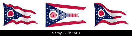 Flagge des amerikanischen Staates Ohio in statischer Position und in Bewegung, flatternd im Wind in genauen Farben und Größen, auf weißem Hintergrund Stock Vektor