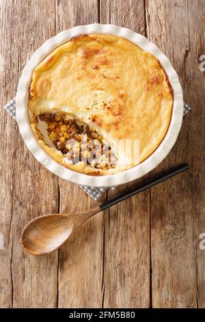 Pate Chinois ist ein französisches kanadisches Gericht, das dem ähnelt English Shepherd's Pie ist es ein traditionelles Rezept in beiden Québec Küche Nahaufnahme in der Backen d Stockfoto