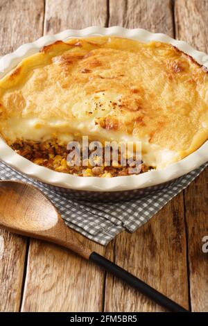 Pate Chinois ist ein französisches kanadisches Gericht, das dem ähnelt English Shepherd's Pie ist es ein traditionelles Rezept in beiden Québec Küche Nahaufnahme in der Backen d Stockfoto