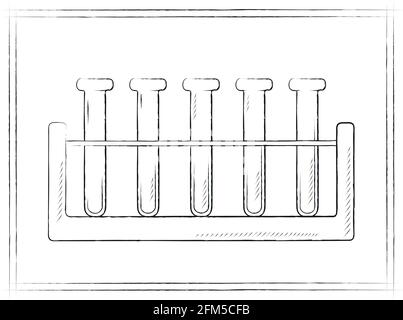 Reagenzgläser im Stativ, Vektordarstellung der Chemie Stock Vektor