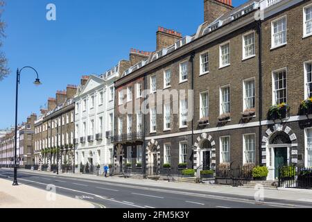 Georgianische Stadthäuser, Bedford Square, Bloomsbury, London Borough of Camden, Greater London, England, Vereinigtes Königreich Stockfoto