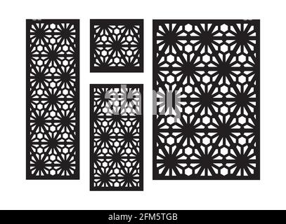 Moderne Blumen cnc-Muster. Dekorpaneel, Leinwand, Wand. Vektor cnc-Panel für Laserschneiden. Schablone für Innenwand, Raumteiler, Privatsphäre Stock Vektor
