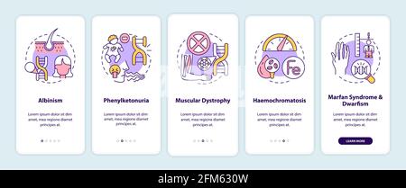 Die häufigsten genetischen Störungen Onboarding Mobile App Seite Bildschirm mit Konzepte Stock Vektor