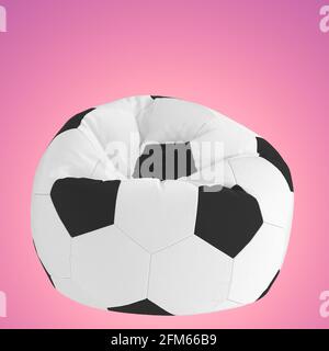 Weiße Armlehnentasche mit einem Muster aus schwarzen Sechsecken auf rosa Hintergrund. Sessel Fußballball. 3d-Rendering Stockfoto