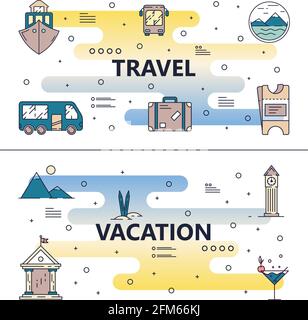 Vector dünne Linie Reise Poster Banner Vorlage Set Stock Vektor