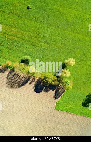 Gepflügte und bebaute Felder, Luftaufnahme Stockfoto