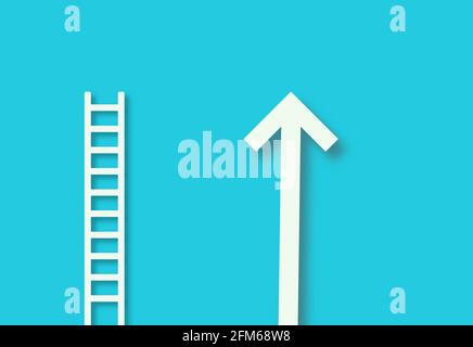 Weiße Leiter lehnt an pastellblaue Wand minimale Karriere, Chance oder Ziel Konzept Stockfoto