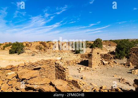 Blick auf das verlassene Dorf Kuldhara in der Nähe von jaisalmer, Rahasthan, indien. Stockfoto