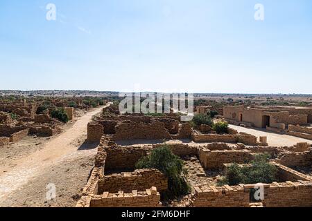 Blick auf das verlassene Dorf Kuldhara in der Nähe von jaisalmer, Rahasthan, indien. Stockfoto