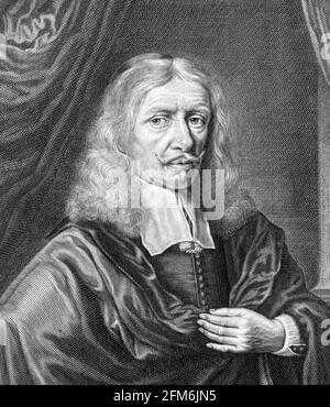 Johannes Hevelelius. Porträt des polnischen Astronomen Johannes Hevelelius (1611-1687), Stich von Lambert Visscher, c. 1643-1691 Stockfoto