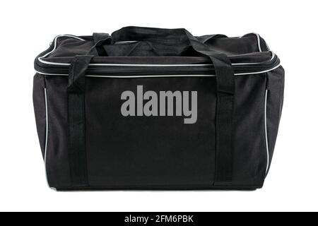 Schwarze Tasche Sporttasche isoliert auf weißem Hintergrund. Stockfoto