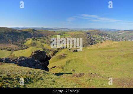 Blick auf Hope Bowdler vom Gipfel des Caer Caradoc Stockfoto