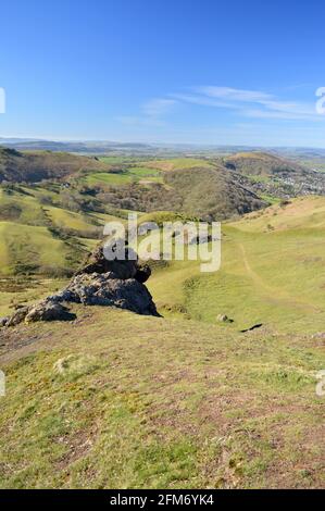 Blick auf Hope Bowdler vom Gipfel des Caer Caradoc Stockfoto