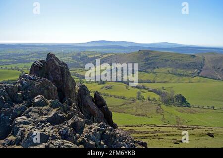 Blick auf den Willstone Hill vom Gipfel des Caer Caradoc Stockfoto