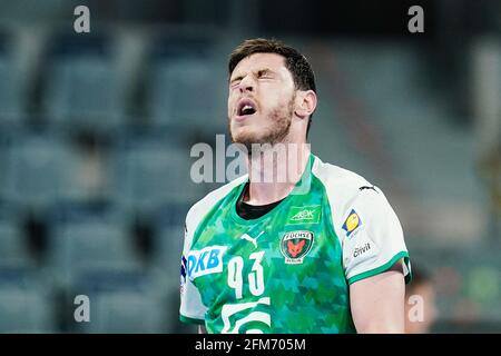 Mannheim, Deutschland. Mai 2021. Handball: Bundesliga, Rhein-Neckar Löwen - Füchse Berlin, Matchday 28, SAP Arena. Der Berliner Mijajlo Marsenic hat ein Stirnrunzeln im Gesicht. Quelle: Uwe Anspach/dpa/Alamy Live News Stockfoto