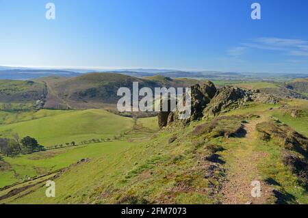 Blick auf Hope Bowdler vom Gipfel von Card Caradoc, Shropshire Stockfoto