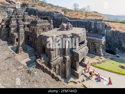 ELLORA, INDIEN - 7. FEBRUAR 2017: Kailasa-Tempel in Ellora, Maharasthra, Indien Stockfoto