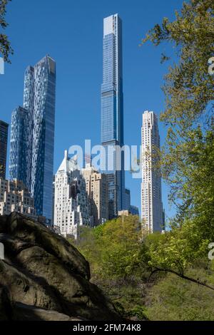 Midtown Skyline mit Supertall Condos, vom Central Park aus gesehen Stockfoto