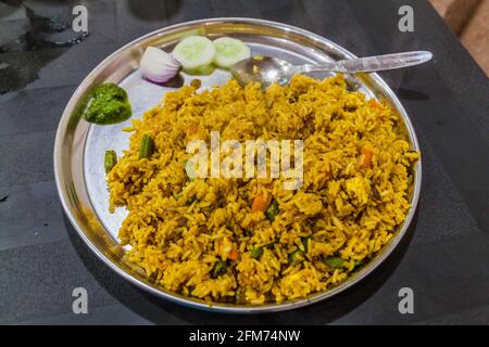 Biryani in einem Restaurant im Dorf Kaziranga, Bundesstaat Assam, Indien Stockfoto