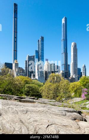 Midtown Skyline mit Supertall Condos, vom Central Park aus gesehen Stockfoto