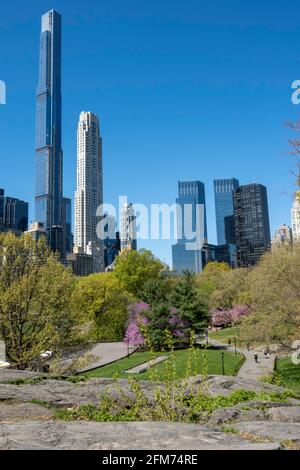 Midtown Skyline mit Supertall Condos, vom Central Park aus gesehen Stockfoto