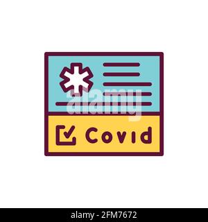 Ärztliches Zertifikat der Impfung covid Farbliniensymbol. Isoliertes Vektorelement. Skizzieren Sie das Piktogramm für Webseite, mobile App, Promo Stock Vektor